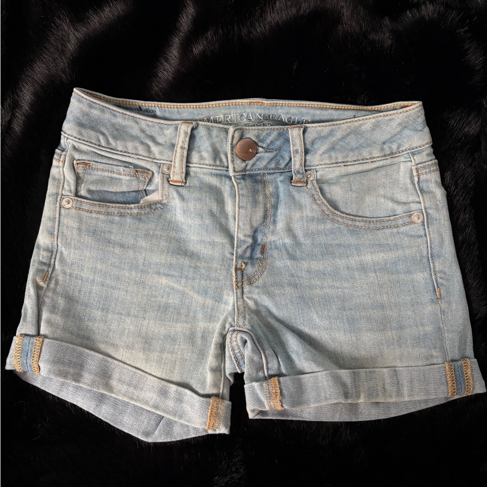 American Eagle Light Wash Midi SUPER STRETCH Jean Shorts